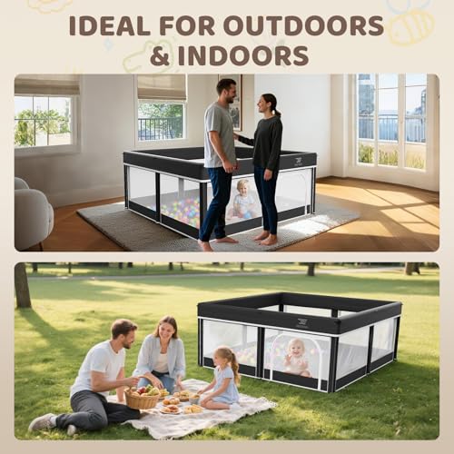 Image of 50x50 Foldable Baby Playpen with Mat - Portable Outdoor Play Yard, Black