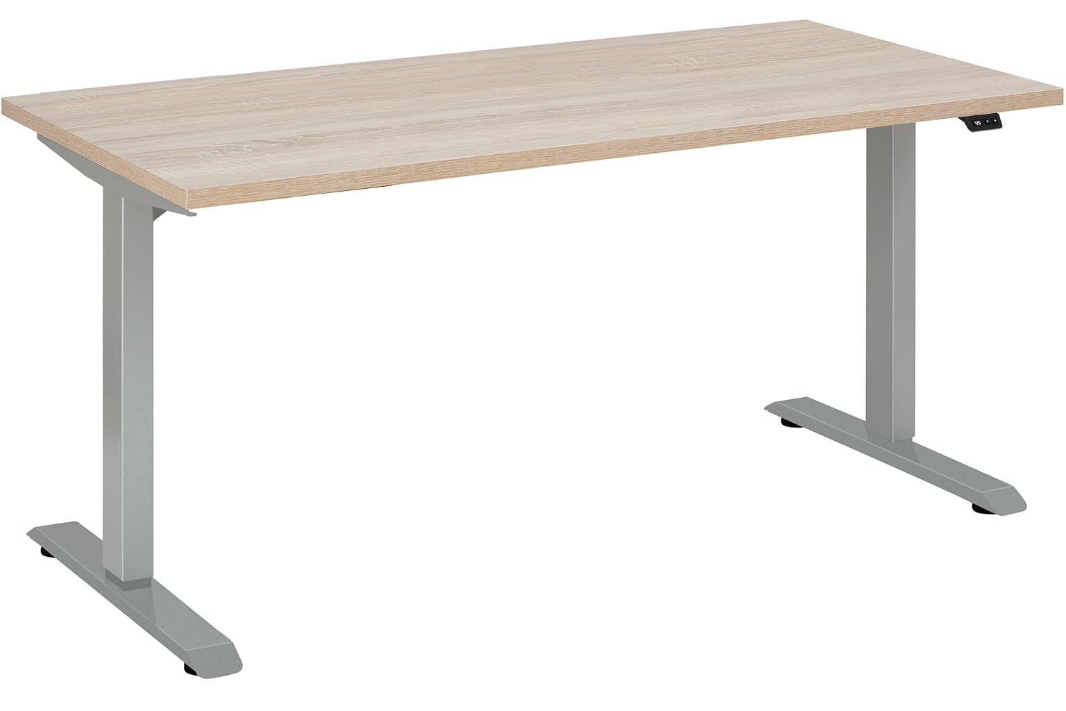 möbelando Schreibtisch >e-Desk< elektrisch höhenverstellbarer Schreibtisch in Eiche/alu, Ergonomisch für gesundes Arbeiten, Stufenlos mit LED-Anzeige, Stoß- und Kratzfest, Made in Germany