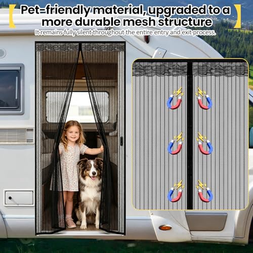 Magnetic RV Screen Door Curtain for Camper 78.7"x31.5", Self-Closing Mesh Bug Screen for Travel Trailer Fifth Wheel Motorhome, Tear-Resistant Mosquito Net, Pet Friendly, RV Accessories by MAIDIWUDI - Used condition - Image 3