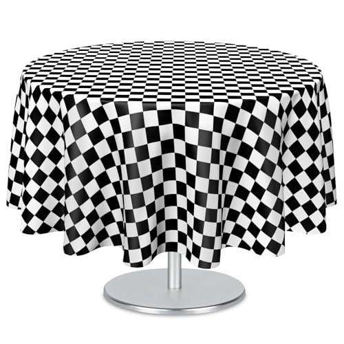 Image of Mulbozy 2 Pcs Checkered Round Plastic Tablecloth, 84 inches Disposable