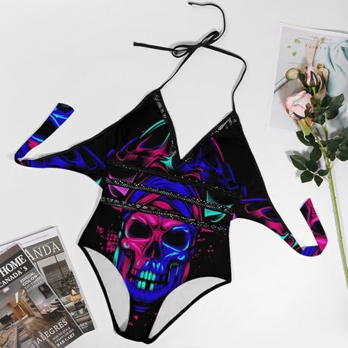 Bikini set crâne de couleur pirate maillot de bain une pièce extensible - 3