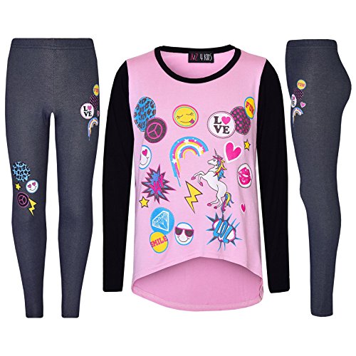 T-shirt Licorne et Legging Fille Ensemble Élastique Anti-Irritation Idéal Peau Sensible 7-13 Ans
