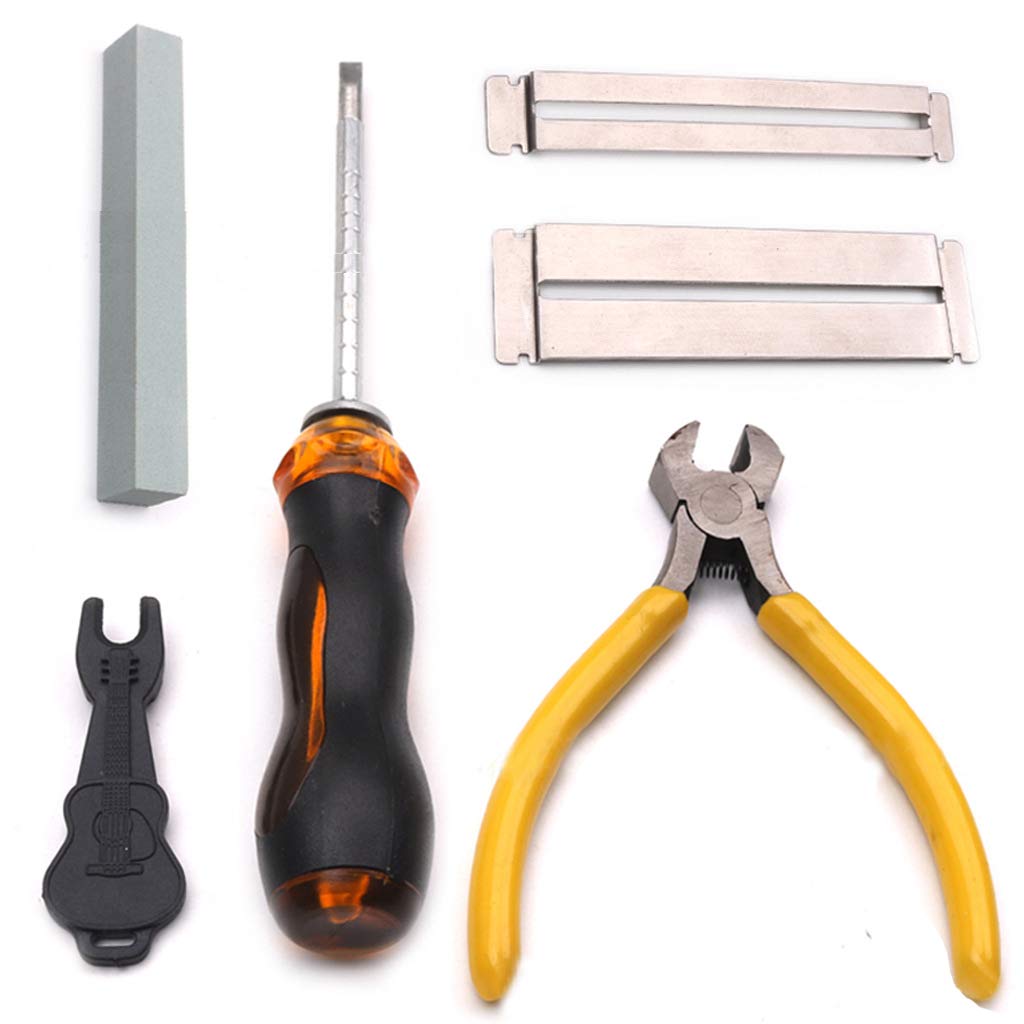 ElridoGuitar Care Kit Musicians Guitar Repairing Tool Kit Maitenance Tools with Screwdriver, Grinding stone, Fingerboard Protector, Wrench Hex Key, Guitar & Bass String Cutter (String tool)