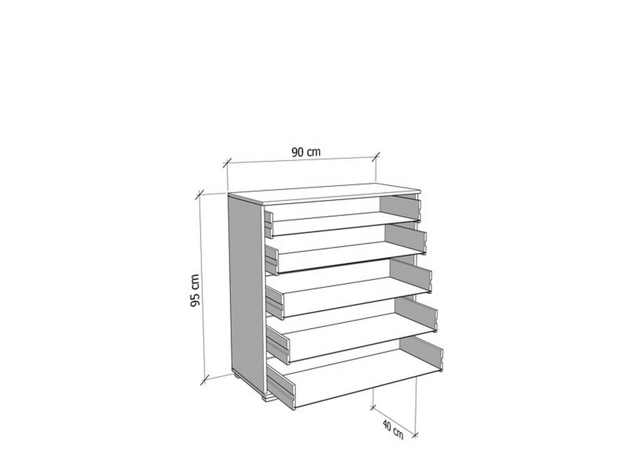 Dmora Cassettiera Chikeha 90x40x95h cm Bianco 5 Cassetti Apertura Scorrevole, Chiusura Scorrevole