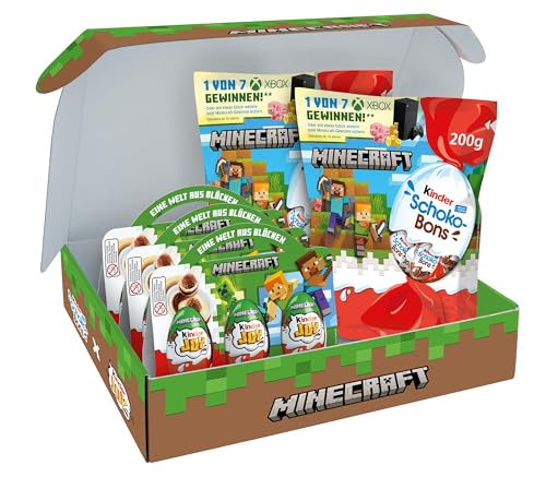 Kinder Minecraft Box Geschenkbox mit 9 Kinder Joy Eiern 2 x Kinder Schoko-Bons 200 g und gratis Figuren-Pappaufsteller