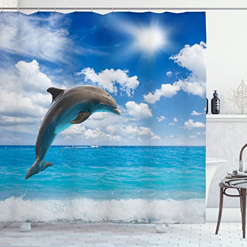 OCEUMACO Rideau de Douche 3D Motif Dauphin Mer Anti Moisissure Rideaux Baignoire Home Animaux Ocean Imprimé Long Polyester Tissu Imperméable 200x200 cm...