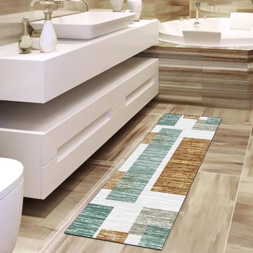 Alfombra antideslizante verde y naranja de gran longitud lavable 4