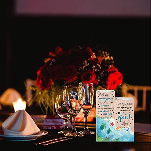 Creatcabin Wooden Candle Holders Gift To My Daughter Set Of 2 Heart Candlestick Stand Ocean Starfish Shell Tealight Candle Holder For Birthday Valentines Anniversary Home Table Decor 3.5X4.7Inch #TOP5