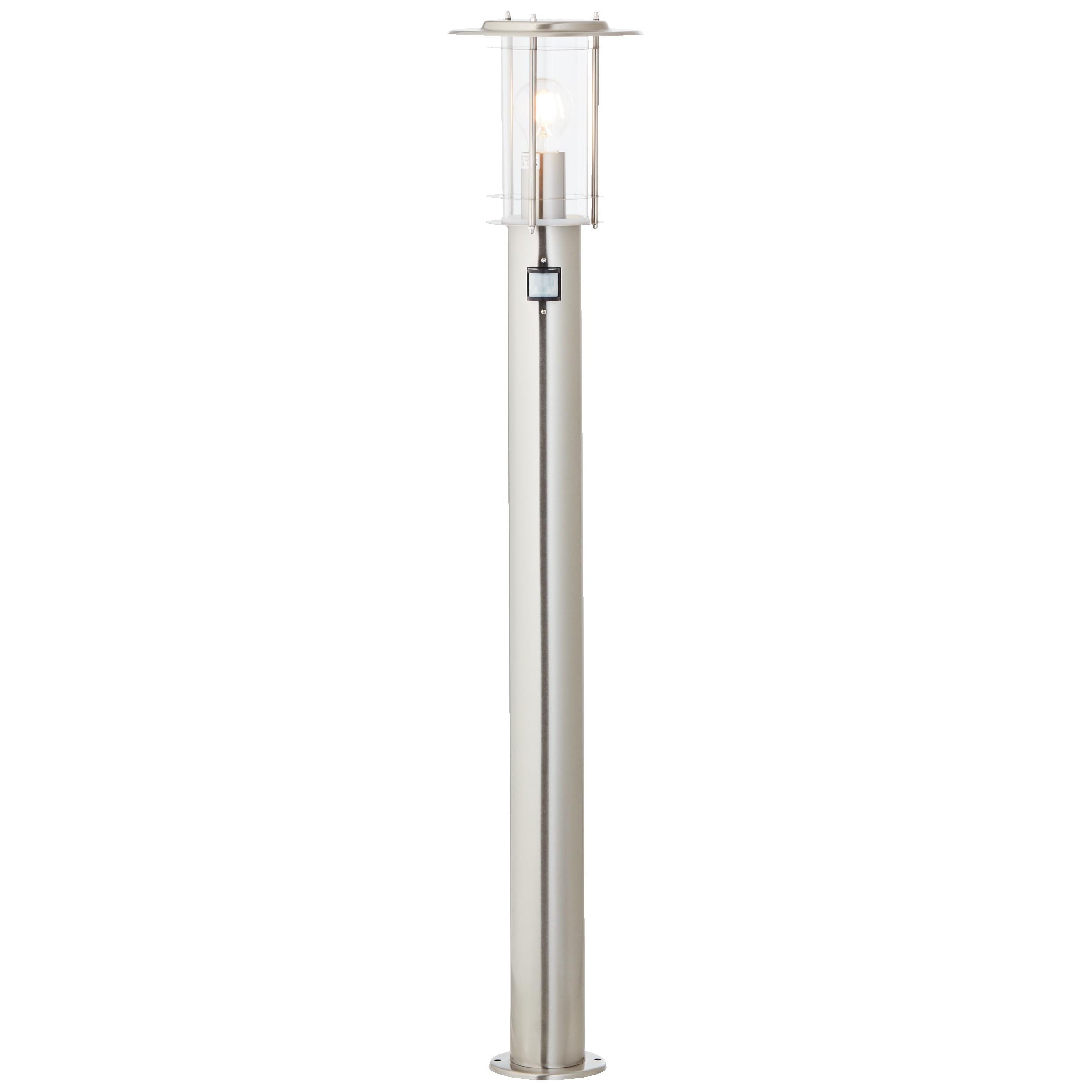 Lightbox Außen Pollerlampe mit Bewegungsmelder | moderne Outdoor Wegeleuchte | 1 m Höhe | Ø 20 cm | spritzwassergeschützt (IP44) | E27 Fassung | aus Edelstahl/Kunststoff | in EdelStahl