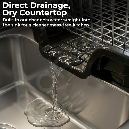Image of Plantex Dish Drying Rack /Stainless Steel Dish Drainer with Drainer Tray for Kitchen /Vessel Drainer Basket for Utensils /Plate Drying Rack - Chrome (39 X 31.5 X 15 Cm)