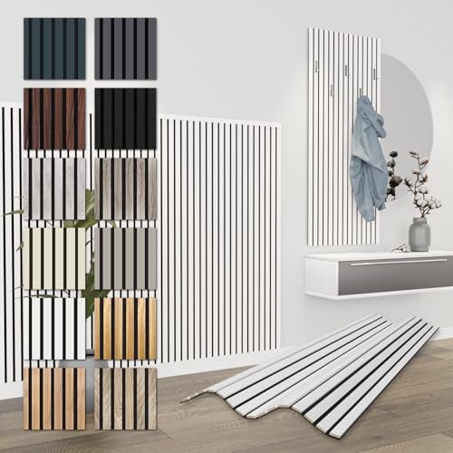 HEXIM Akustikpaneele 138 5x60cm Holz Comfort - flexible Holzpaneele Platten Lamellenwand MDF Wandpaneele Lamellenverkleidung Wandverkleidung schalldämmend (0.83m White)