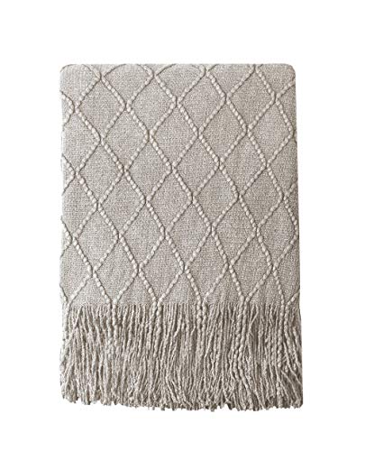 Bourina Textured Solid Soft Sofa Throw Couch Cover Knitted Decorative Blanket, 60" x