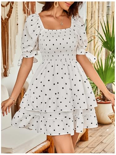 Image of Floerns Women's Floral Print Puff Sleeve Square Neck Tiered Layer Shirred Dresses