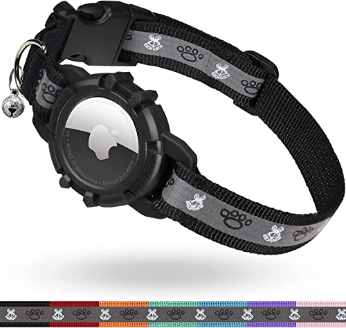 Reflective Airtag Cat Collar, JIARUI Integrated Apple Airtag Cat Collar, GPS Cat Tracker Collar with Airtag Holder and Bell