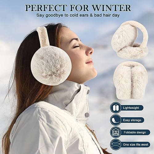 Sintege 5 Pieces Winter Beanie Hat Long Scarf Touchscreen Gloves Foldable Ear Muffs Socks Fleece Sets for Women Men3