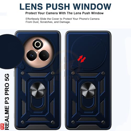 Image of Armor Bumper Back Cover Case for Realme P3 Pro 5G Rotating Camera Cover, Ring Holder & Kickstand | Heavy Duty & 360 Degree Protection Realme P3 Pro 5G Back Cover (Blue)