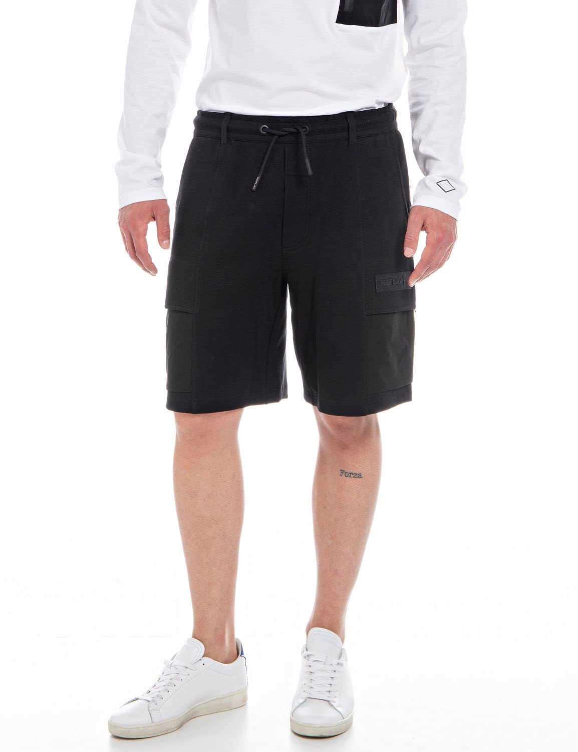 Replay Men's Cargo Shorts with Drawstring, Black 098 (Black), M