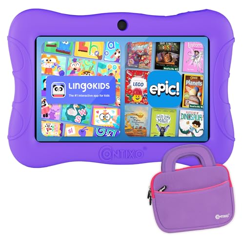 Image of Contixo 7 inch Kids Tablet - V9 Android Tablet and Sleeve Bag Bundle with 14+ Academy Games and Educational Apps, 32GB, Dual Cameras, Parental Control, Perfect for Back to School, Purple