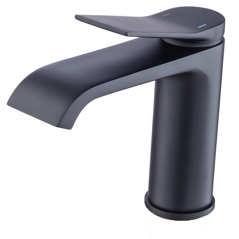 SOHNVWTGD Bathroom Extra Long Waterfall Spout Basin Sink Vanity RV Faucet Single Handle One Hole Faucets Mixer Tap Matte Black
