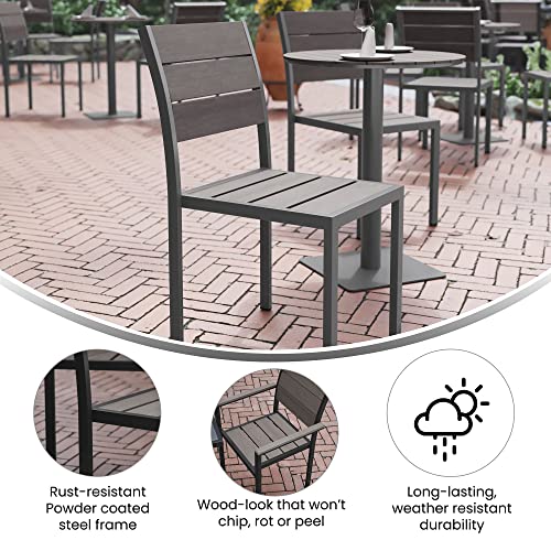 Flash Furniture Finch Commercial Grade Armless Patio Chair, Stackable Side Chair With Faux Teak Poly Slats And Metal Frame, Gray/Gray #TOP4