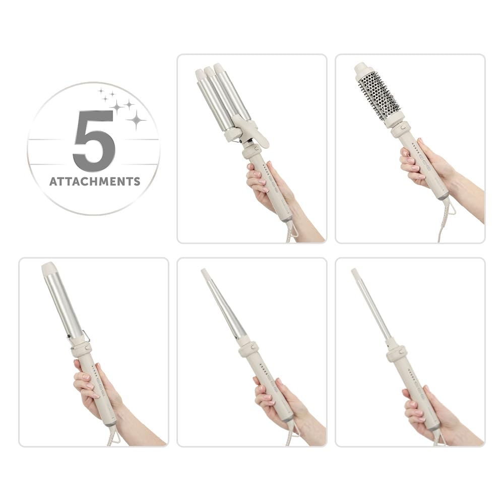 Remington Lockenstab 5in1 [Welleneisen, Rundbürste 38mm, 3 Lockenaufsätze 13-33mm] Trendology (LED display 130°C - 210°C, Beach Waves, Spirallocken & Natürliche Locken für alle Haartypen) CI41MS5