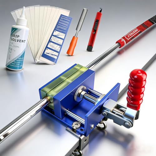 Crestgolf Golf Repair Kit Drill-Free & Drill Installation for Regripping Golf Clubs, Inlcudes 13PCS Grip Tapes, Hook Knife, Solvent, Grip Tape Remover and Aluminum Vise Clamp for Home or Workshop