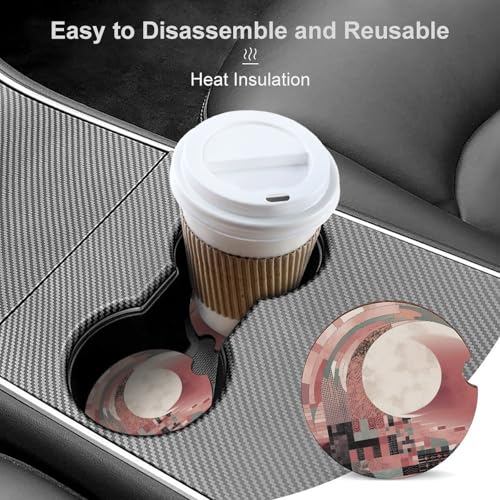 Portavasos para coche, juego de 2 piezas, diseño rompecabezas rosa miniatura 4