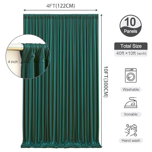 40 x 10ft Hunter Green Backdrop Curtains for Party Wedding Back Drop Soft Fabric Curtains Dark Green Photo Background Wrinkle Free Polyester for Birthday Christmas Party Graduations 4 x 10ft 10 Panels by Party Talk - Used condition - Image 3