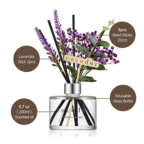 Image of COCODOR Lavender Reed Diffuser /White Jasmine /6.7oz /1Pack / Home Fragrance Scent Essential Oil Stick Diffuser for Bedroom Bathroom Home Decor for Women
