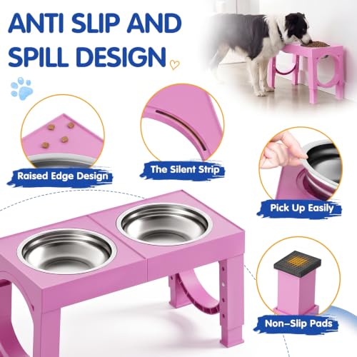 Image of XIAZ Elevated Dog Bowls Large Breed Raised Dogs Bowl Stand Large /Medium Sized Dog Stainless Steel Food Water Bowl Stands 5 Heights Adjustable 9 /11 /12 /14in Pet Feeder Dish Station