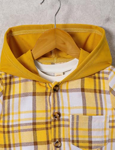 Image of Boys Clothes Shorts Sets Plaid Short Sleeve Hooded Button Shirt and Jogger Shorts for Kids Summer Outfits