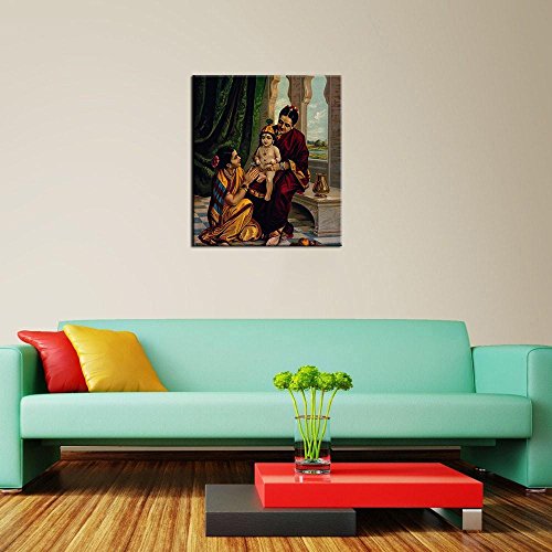 Image of Tallenge Infant Krishna Sitting On Yashodas Lap - by Raja Ravi Varma Medium Gallery Wrap - Framed (12 x 9 inches)