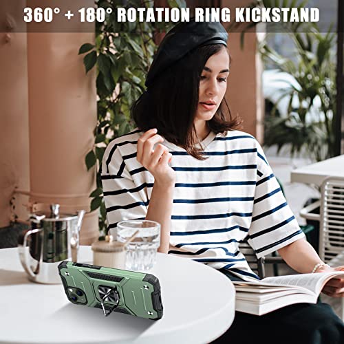 Jame For Iphone 13 Case With Screen Protector [2 Pcs], Slim Soft Bumper Case For Iphone 13, Heavy-Duty Protection Phone Case For Iphone 13 With Ring Holder Kickstand Case For Iphone 13, Alpine-Green #TOP5