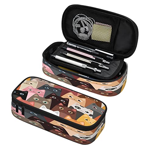 Estuche organizador de gran capacidad con diseño de gato con cremallera para niñas, niños, adolescentes, adultos, escuela, oficina, bolsa de almacenamiento para lápices, estudiantes, papelería, bolsa