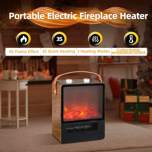 Image of RealSmart Small Electric Fireplace 1500W Space Portable Heater for Indoor Use 4 Adjustable Modes Ceramic Mini Fireplace 3D Realistic Flame Overheating Safety Protection