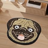 Ankah Shower Bath Mat Cute, Cartoon Picture Design Shower Rug, Non-Slip, Durable, Wool Absorbent Bath Rug, Super Soft Door Mat, Wool Carpet, Machine Washable, 17.7' x 19.7', Cute Pugs