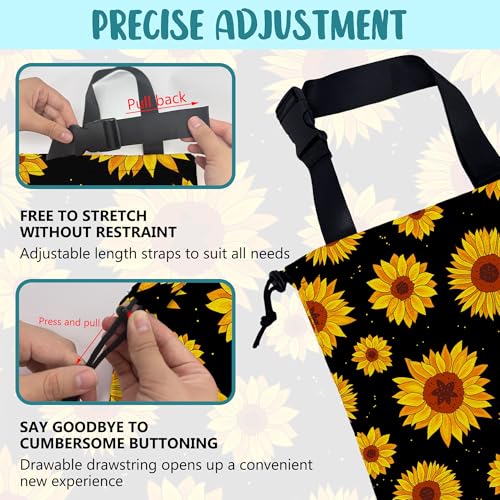 Image of Car Garbage Bag Blooming Yellow Sunflowers Drawstring Car Trash Bag Hanging for Back Seat with Adjustable Buckle Canvas Vehicle Trash Can Easy-to-Install