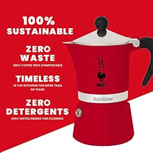 Bialetti - Rainbow: Stovetop Espresso Maker, Moka Pot 3 Cups (4.3 Oz - 130 Ml), Aluminium, Red Bialetti Rainbow Stovetop Espresso Maker Moka Pot 3 Cups 43 Oz 130 Ml Aluminium Red