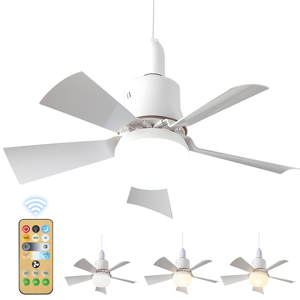 Ceiling Fans with Lights and Remote, 30W E27 Ceiling Fan Light, 3 Color Dimmable LED, 1/2/4H Timing, 3 Speeds Quiet Led Ceiling Fans, Light Fitting Fan for Bedroom, Kitchen, Living Room (White)