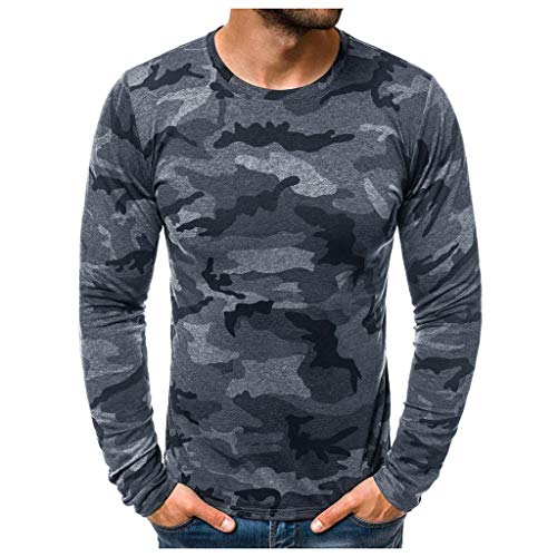 Baiggooswt Men's O Neck Long Sleeve Slim Fit Camouflage Printed T Shirt Patchwork Printed Sports Top Party Pullover Blouse