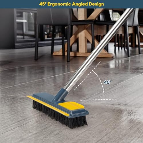 Image of 2 in 1 Bathroom Cleaning Brush with Wiper, Tiles Cleaning Brush Bathroom Brush with Long Handle Tile Cleaner Brush Bathroom Floor Cleaning Brush Floor Cleaner Brush Floor Scrub Brush