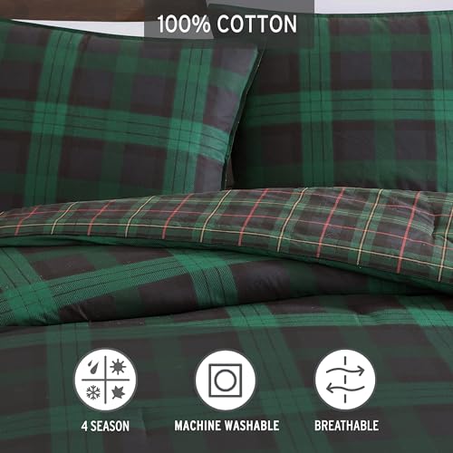 Image of Eddie Bauer - Queen Comforter Set, Cotton Reversible Bedding with Matching Shams, Stylish Plaid Home Decor (Woodland Tartan Green, Queen)