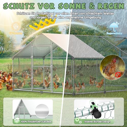 Froadp Pollaio Voliera All'aperto Grande Recinto per Polli Ruspanti con Copertura di Protezione Solare in PE Gabbia Recinto per Polli Recinto per Esterni con Struttura in Acciaio Zincato (3x2x2m) - immagine 6