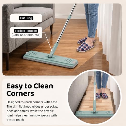 Image of UPC 360 Rotating Microfiber Floor Mop, Flat Mop Wet & Dry for Home Cleaning, Hands-Free Squeeze & Wash Mop, Self-Wringing Floor Cleaning Mop for Kitchen, Bathroom & Tiles