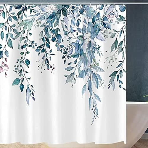 Ezmine Floral Shower Curtain Waterproof Plant Bathroom Decoration Leaves Shower Curtain Washable Bathroom Curtain Decor Quick-Drying Shower Curtain for Bathroom with 12 Hooks 180x180cm (71"x71")