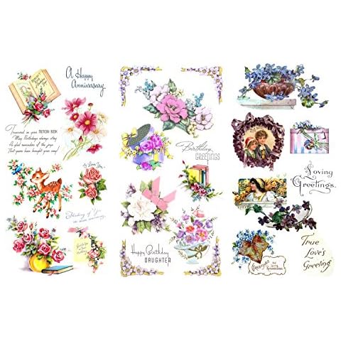Decoupage Paper Pack (12 Sheets A4 / 20x30cm) Flowers Bouquet FLONZ Vintage Ephemera Cover