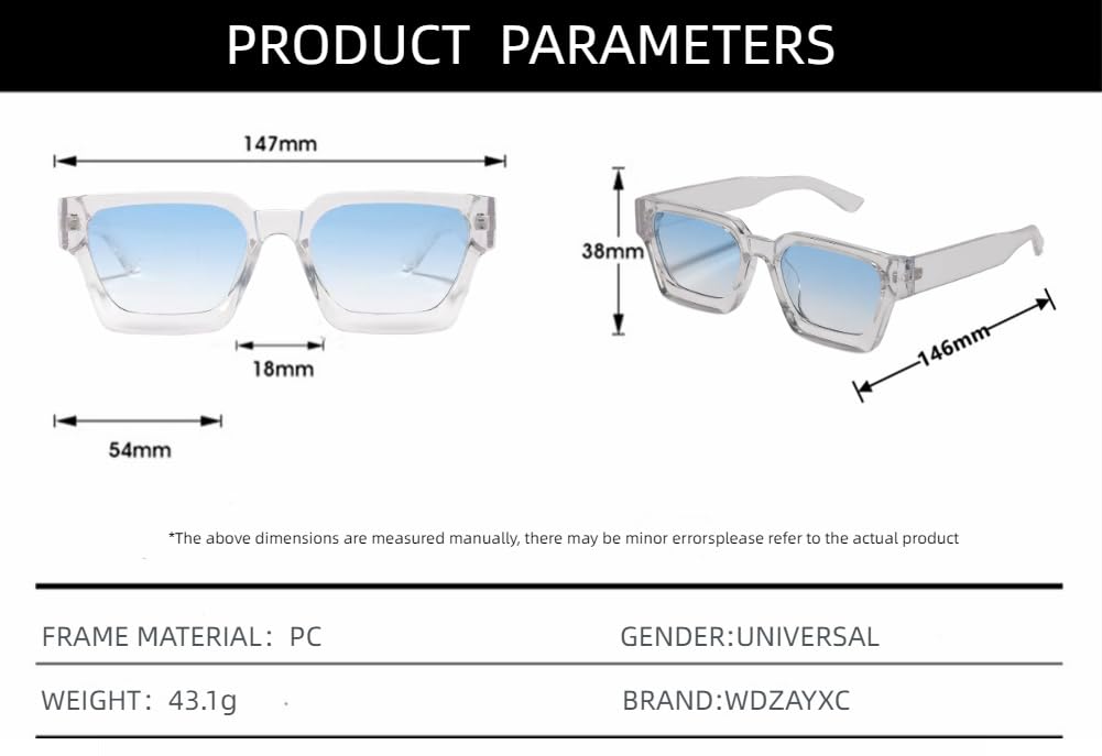Vintage Rechteckige Sonnenbrille für Damen Herren Chunky Rectangle Sunglasses Retro Brille UV400 Schutz