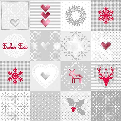 Mank Tissue-Servietten | Premium Einweg-Serviette | saugstark | perfekt für Weihnachtsfeiern & Adventsfeiern | Weihnachtsservietten | 100 Stück | Pepe (Grau-Rot, 40 x 40 cm) Cover