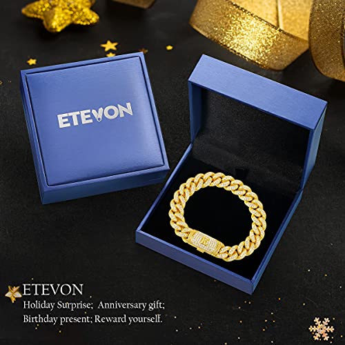 Etevon Cuban Link Initial Bracelet For Men Gold Plated Hip Hop Mens Jewelry Gift For Boyfriend Birthday Christmas Anniversary Valentines Day Diamond Gold Chain Jewelry Gifts For Men Husband Boy Son Dad #TOP4