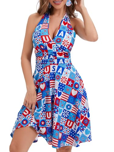 Image of Women's Summer Sundress- 2025 Sexy Halter Sleeveless Spring Boho Elastic Waist Ruffle Mini Dress